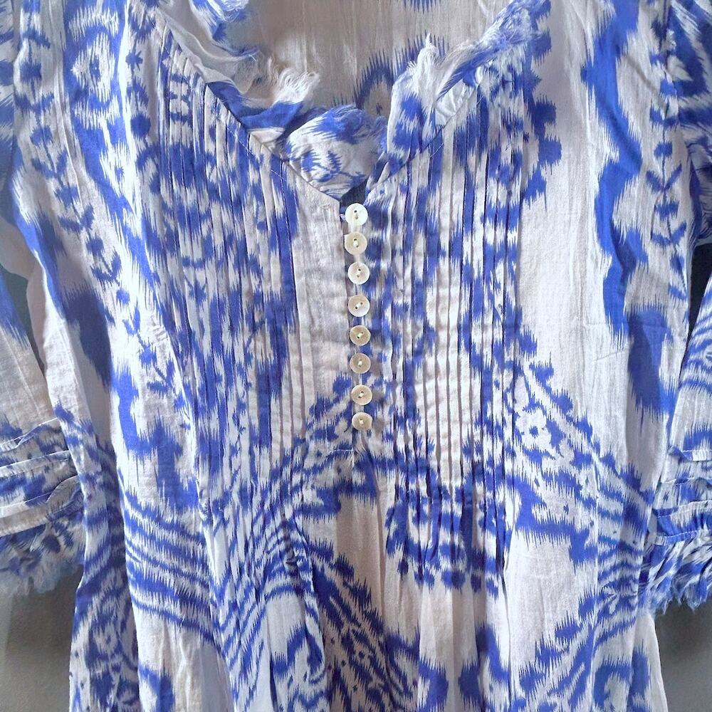 At Last Boho Hippie Babydoll Buttons Raw Edge Details Lagenlook Blue Luxury 8 - Picture 4 of 7